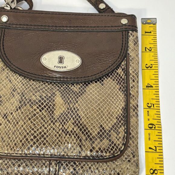 Fossil Snake Print Embossed Brown Leather Crossbody Bag Purse Adjustable Stylish - Picture 10 of 10
